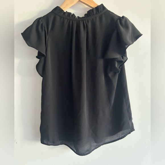 Fashion Nova, size S, black blouse top, keyhole tie up front, ruffles, sheer - Picture 5 of 6